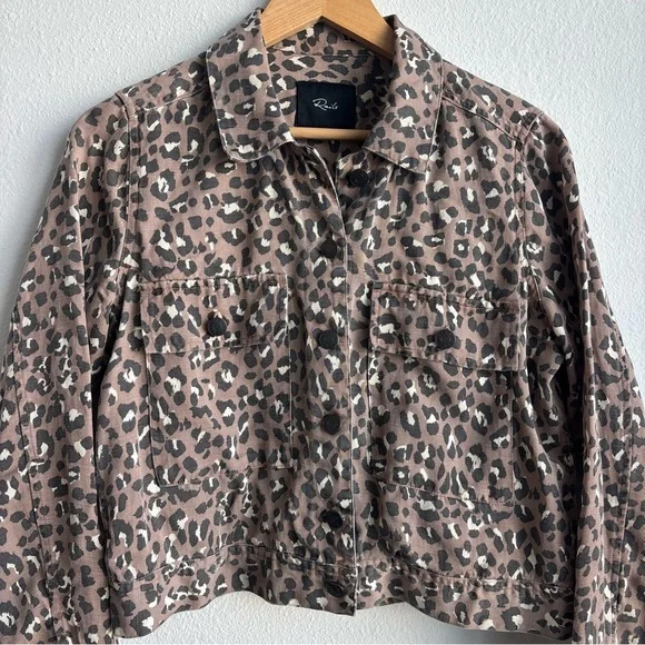 Rails Steffi Mountain Leopard-Print Cropped Button Up Jacket TencelLyocell Linen - Picture 12 of 12